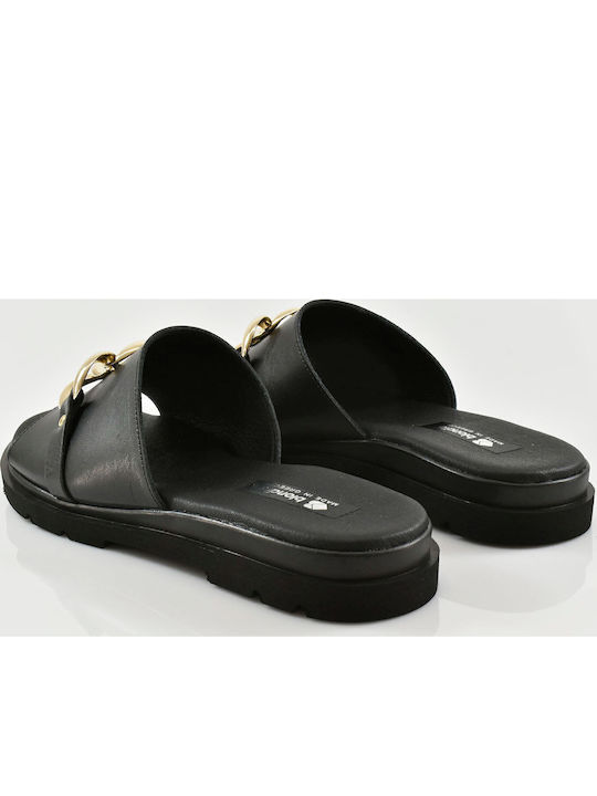 Leather Women's Flat Sandals in Black Color
