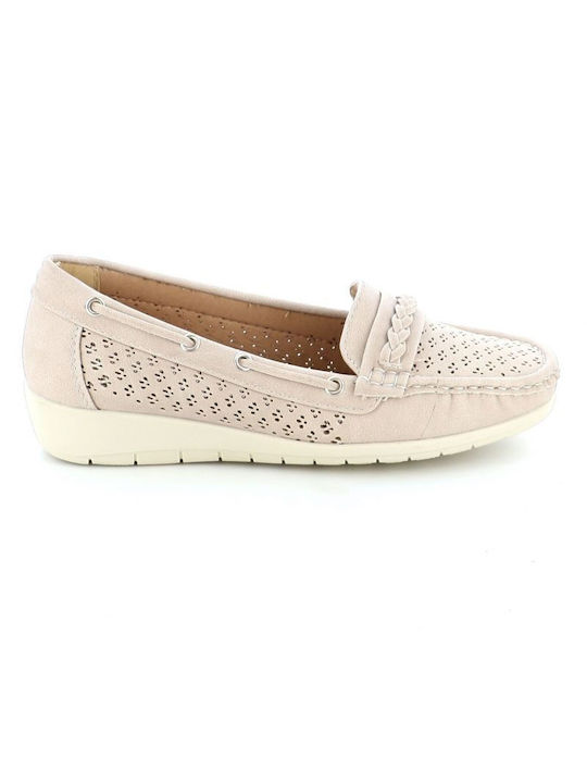 B-Soft Leather Women's Moccasins in Beige Color