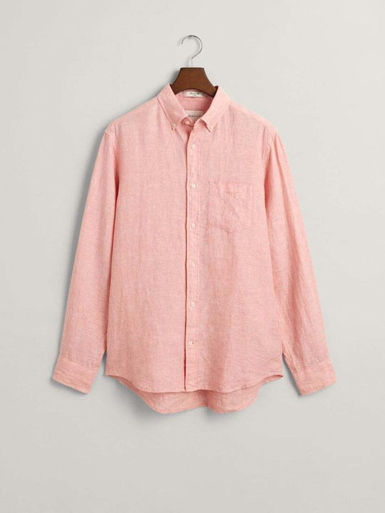 Gant Men's Shirt Long Sleeve Linen Pink