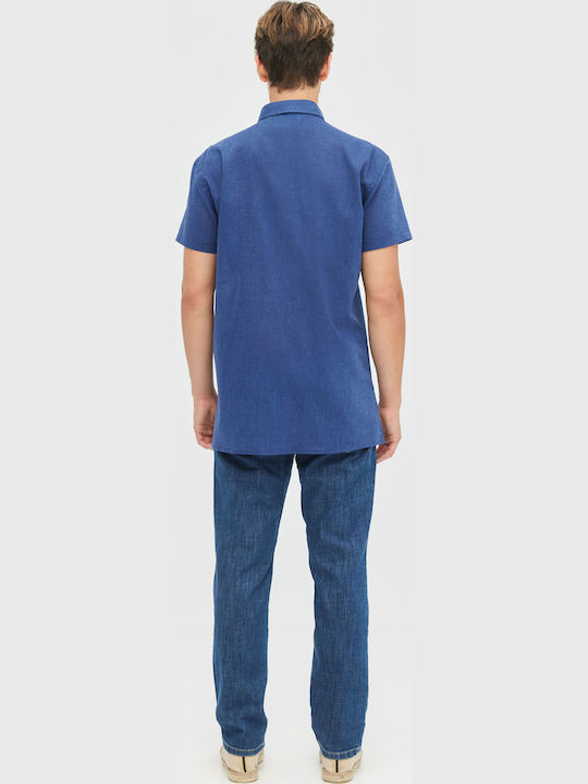 Short-sleeved Linen Shirt Blue