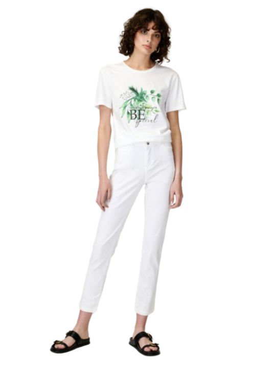 Sarah Lawrence Women's High-waisted Cotton Trousers in Skinny Fit White