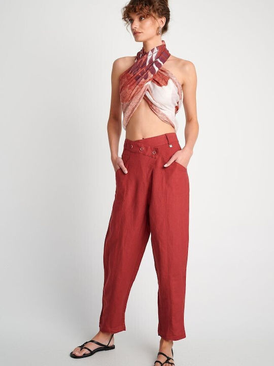 Attrattivo Women's Linen Trousers in Regular Fit Red