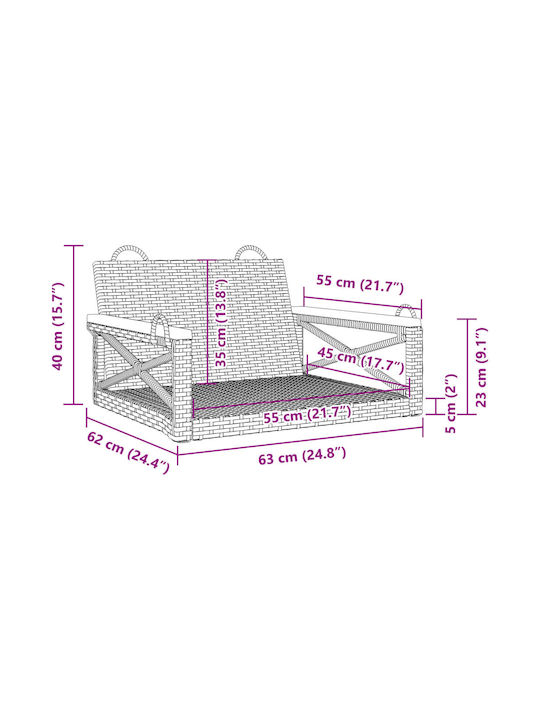 Rattan Swing Gray with 110kg Maximum Weight Capacity L63xW62xH40cm