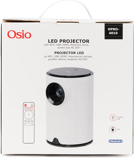 Osio OPRO-4010 Projektor LCD HD LED-Lampe mit Wi-Fi und Eingebauten Lautsprechern Gray