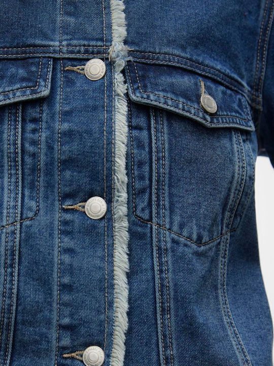 Women's Short Jean Jacket for Spring or Autumn Medium Blue