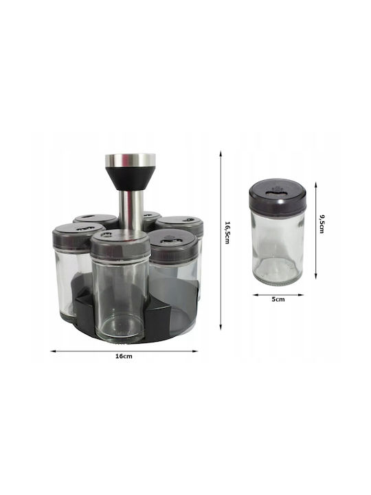 Glass Tabletop Rotating Spice Rack Black 6pcs