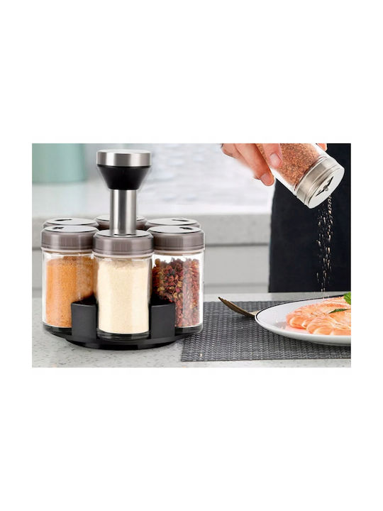 Glass Tabletop Rotating Spice Rack Black 6pcs