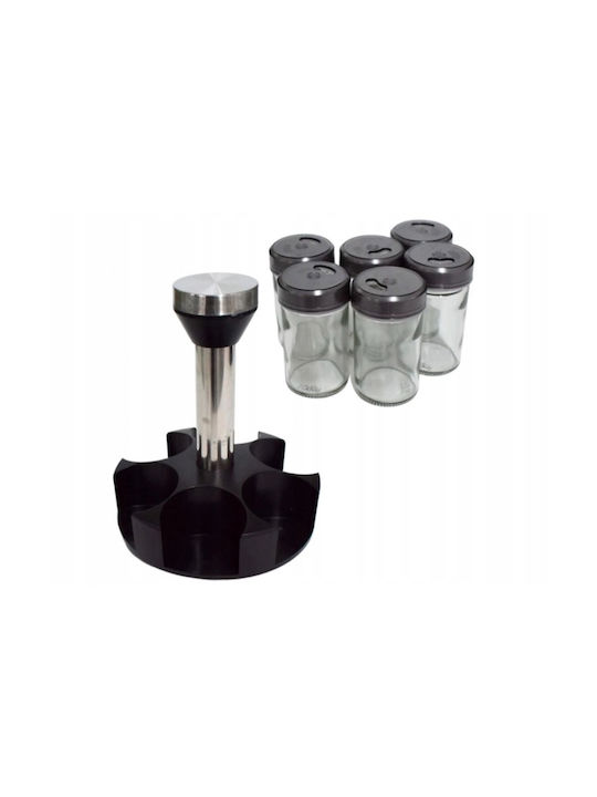 Glass Tabletop Rotating Spice Rack Black 6pcs