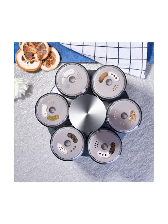 Glass Tabletop Rotating Spice Rack Black 6pcs