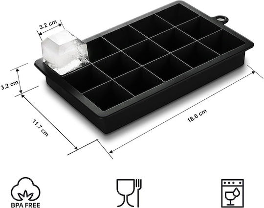 Shape Ice Tray Cube Silicone 15 Slots with Lid Black 107556