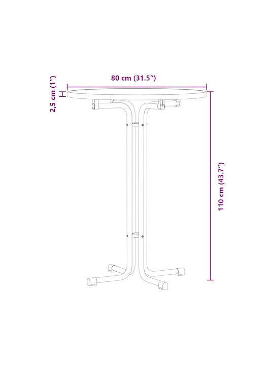 Round Table Bar Collapsible Wooden with Metal Frame White 80x80x110cm