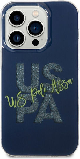 U.S. Polo Assn. Hard Case Iml Glitter Script Back Cover Plastic / Silicone Navy Blue (iPhone 15 Pro)