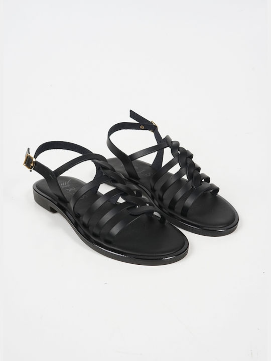 IRIS Leather Women's Flat Sandals in Black Color