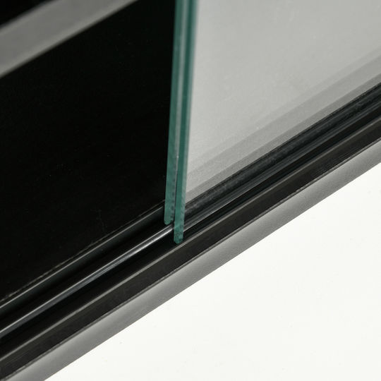 Wall-Mounted Living Room Display Cabinet Made of Particle Board Black with Glass 80x9.5x60cm