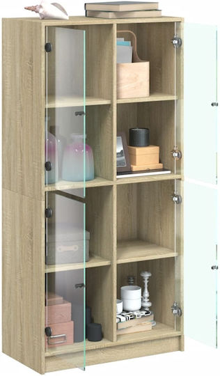 Wohnzimmer Vitrine aus Spanplatte mit Verglasung Braune 68x37x142cm