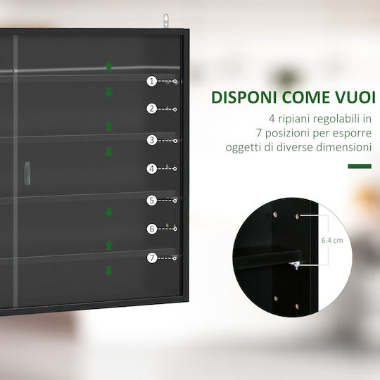 Wall-Mounted Living Room Display Cabinet Made of Particle Board Black with Glass 80x9.5x60cm