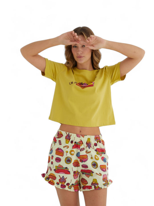 Summer Women's Pyjama Set Cotton Yellow