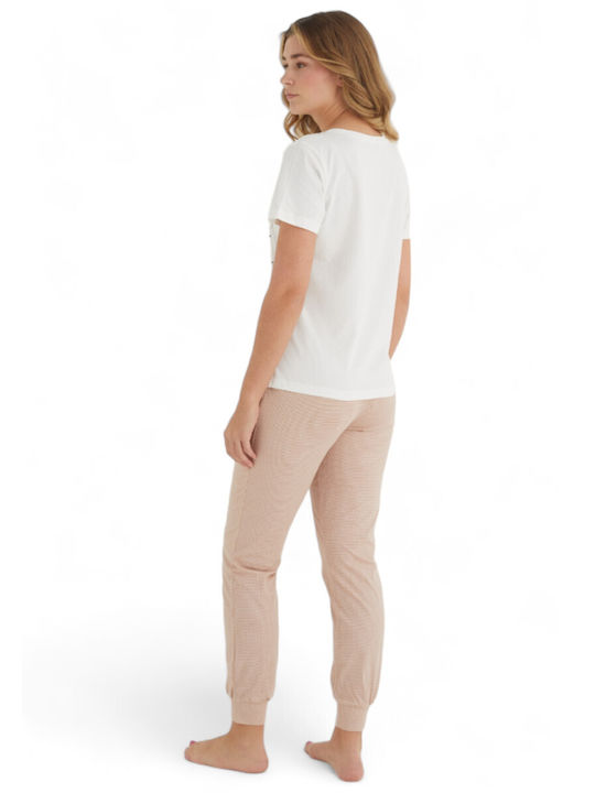 Sommer Damen Pyjama-Set Baumwolle Beige