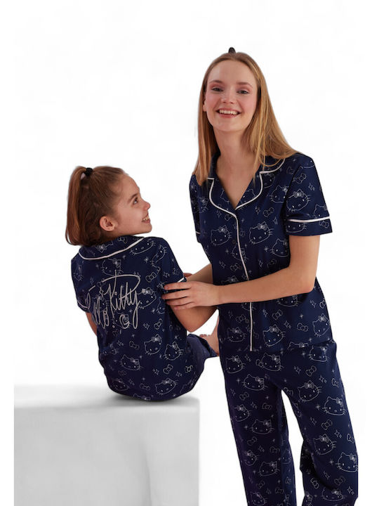 Siyah Inci Sommer Damen Pyjama-Set Baumwolle Blau