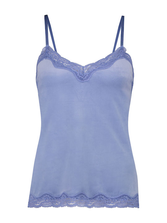 Hunkemöller Winter Damen Samt Pyjama-Oberteil Hellblau