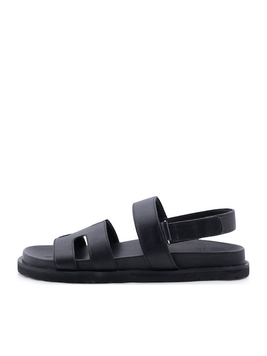 Leather Women's Flat Sandals Flatforms in Black Color