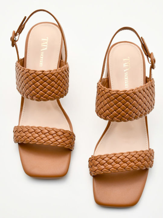 Damen Sandalen mit dickem Absatz in Braun Tata 5 bis 9,5 cm Höhe 1101