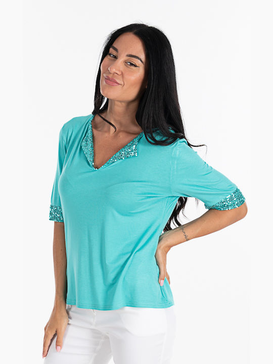 BeWear Women's Blouse with V Neckline Green