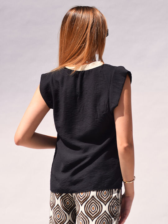 Women's Blouse with V Neckline Black