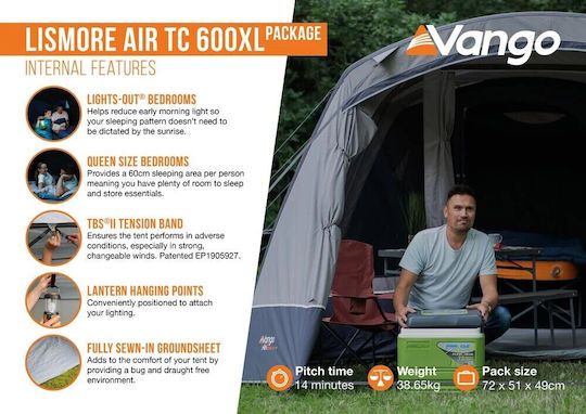 Vango Cort De Camping Tunel Gonflabil Gri Cu Dublu Material Pentru 6 Persoane 705x380x210cm