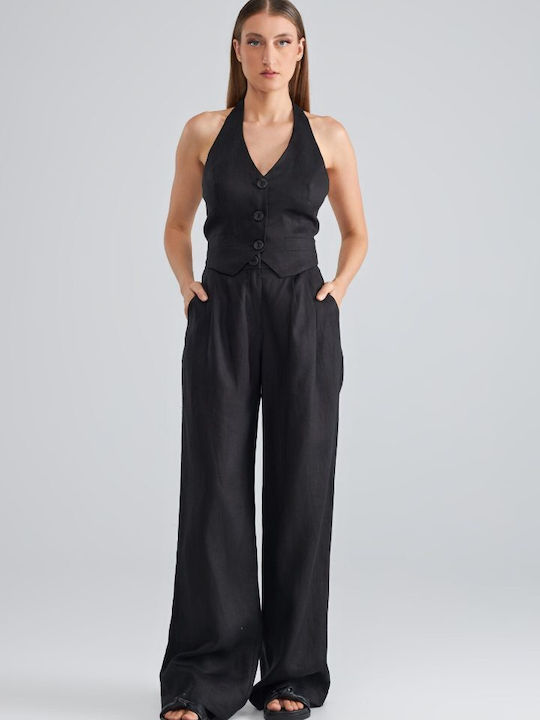 Moid Women's Linen Trousers Black