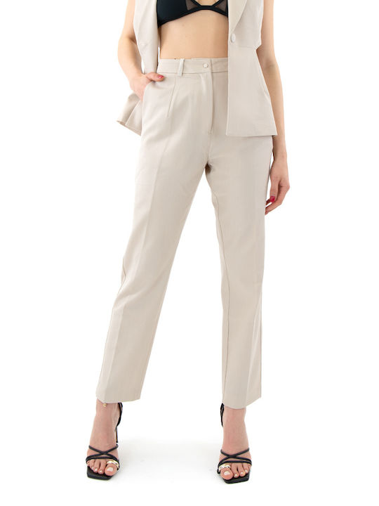 Nina Club Women's Fabric Trousers in Tapered Line Beige