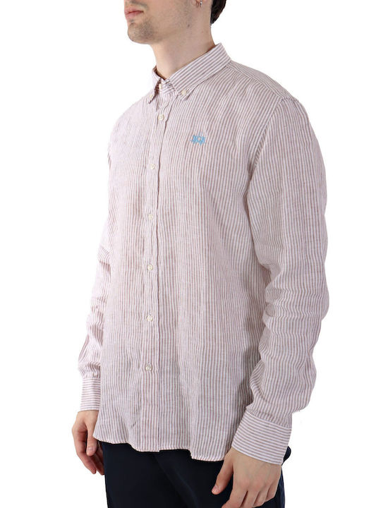 La Martina Men's Shirt Long Sleeve Linen Striped Beige