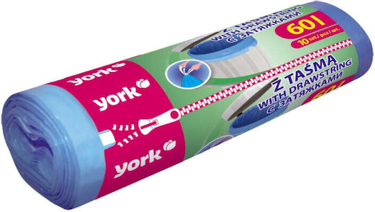 York Sacuri De Gunoi Capacitate 60lt Cu Bandă De Dantelă 10 Bucăți Albastre