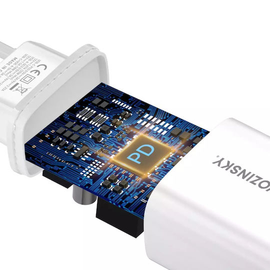 Wozinsky Φορτιστής Χωρίς Καλώδιο με Θύρα USB-A και Θύρα USB-C 20W Power Delivery / Quick Charge 2.0 Λευκός (WGWCW)