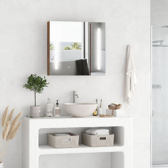 Kleankin Bathroom Mirror Led made of Particle Board with Shelf 70x15cm Brown
