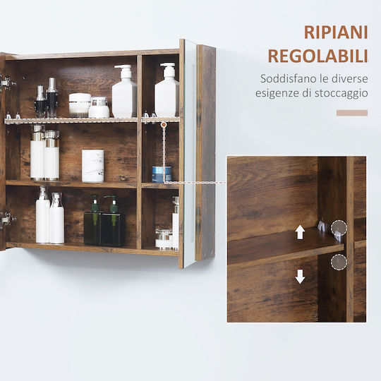 Kleankin Bathroom Mirror Led made of Particle Board with Shelf 70x15cm Brown