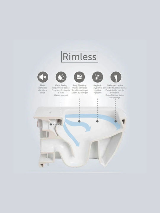 Rak Ceramics Wandhängende Toilette Randlos mit Spülung mit Schlank Deckel Duroplast Sanftes Schließen Weiße