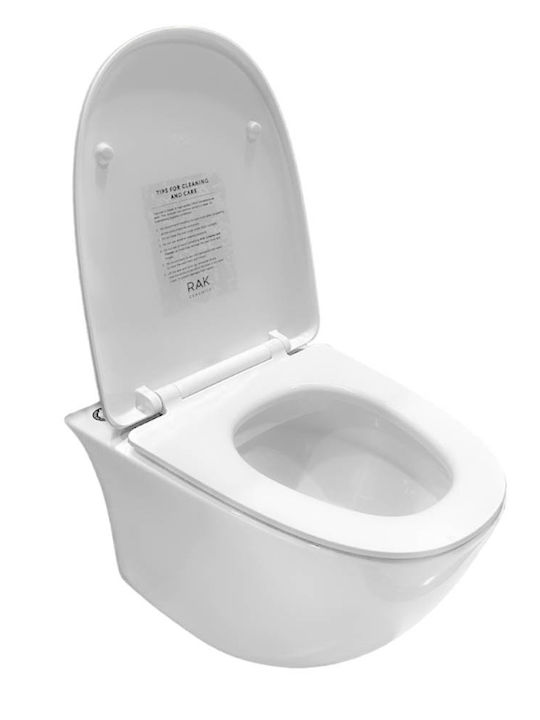 Rak Ceramics Wandhängende Toilette Randlos mit Spülung mit Schlank Deckel Duroplast Sanftes Schließen Weiße