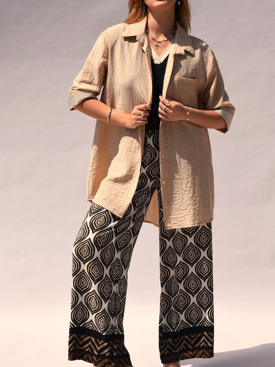 Damen Leinen Hemd Beige