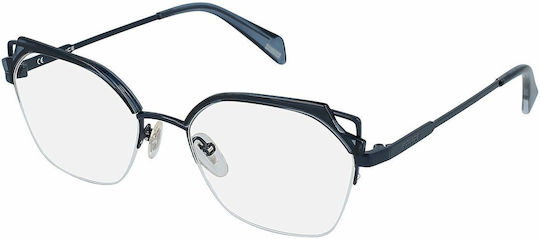 Police Metal Eyeglass Frame Cat Eye Blue VPLA04 01HR
