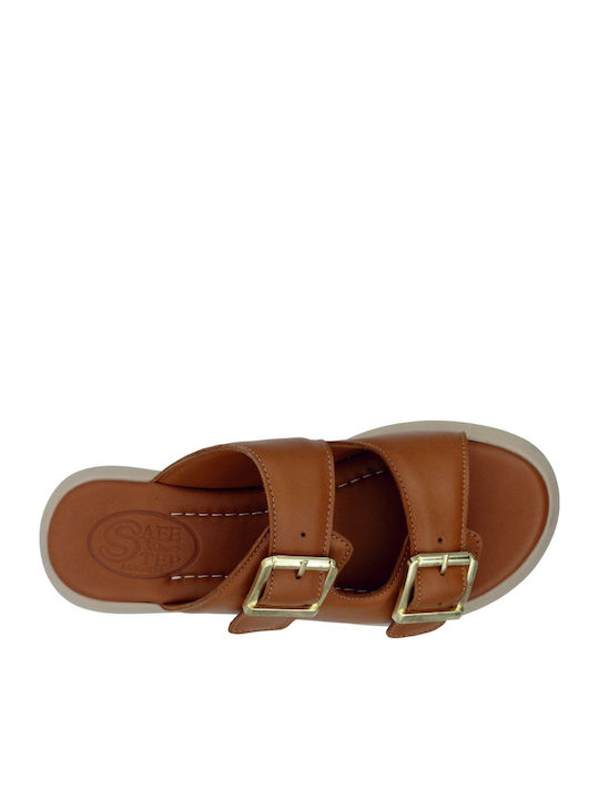 Leder Flache Sandalen für Damen Anatomisch Flatforms in Tabac Braun Farbe