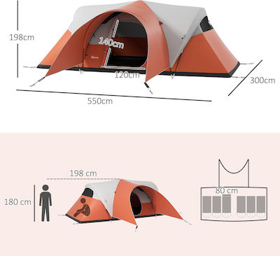 Outsunny Camping Tent Orange 4 Seasons for 6 People 550x300x198cm