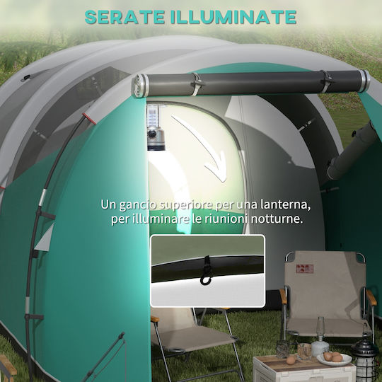 Outsunny Σκηνή Camping Τούνελ Πράσινη 4 Εποχών για 4 Άτομα 460x260x190εκ.