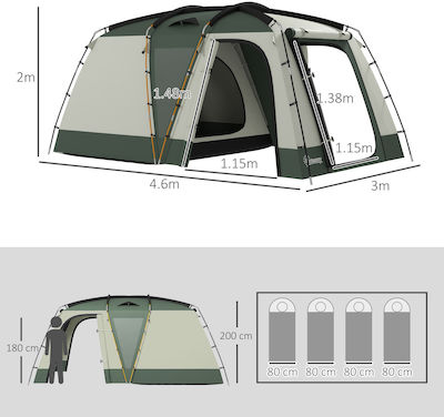 Outsunny Σκηνή Camping Πράσινη 4 Εποχών για 4 Άτομα 460x300x200εκ.