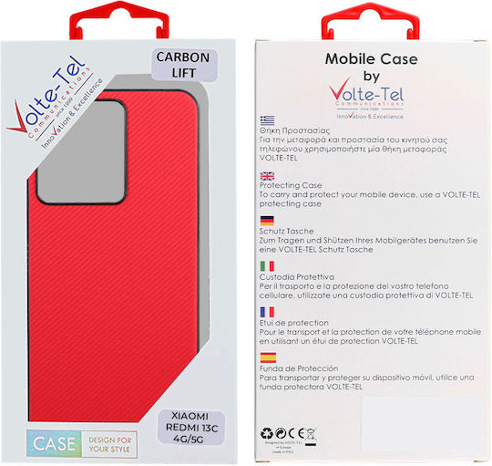 Volte-Tel Carbon Lift Задна корица Силикон Червен (Xiaomi Redmi 13C)