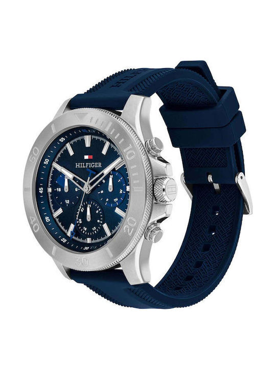 Tommy Hilfiger Sport Men's Watch 46mm Chronograph Battery with Blue Rubber Strap