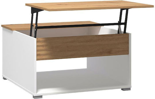Quadratischer Zentraler Kaffeetisch Taranto Holz mit Hebemechanismus Weiß M80xB80xH45cm