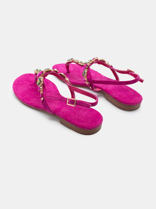 Luigi Synthetic Leather Women's Sandals with Stones Fuchsia