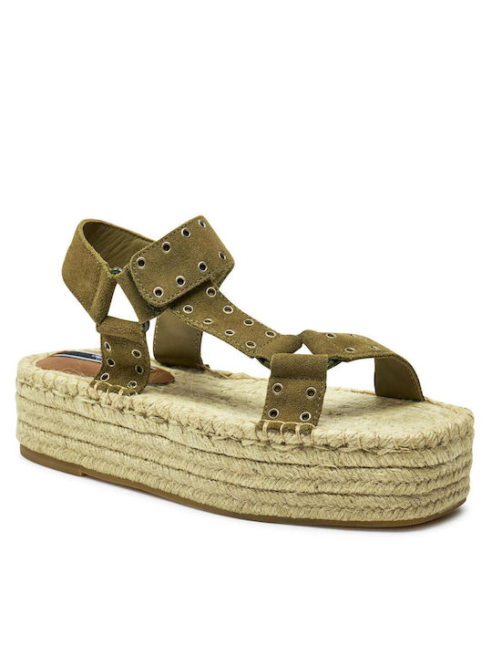 Flache Sandalen für Damen in Khaki Farbe
