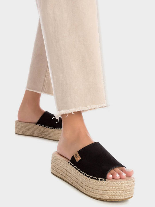 Refresh Γυναικεία Σανδάλια Flatforms σε Μαύρο Χρώμα